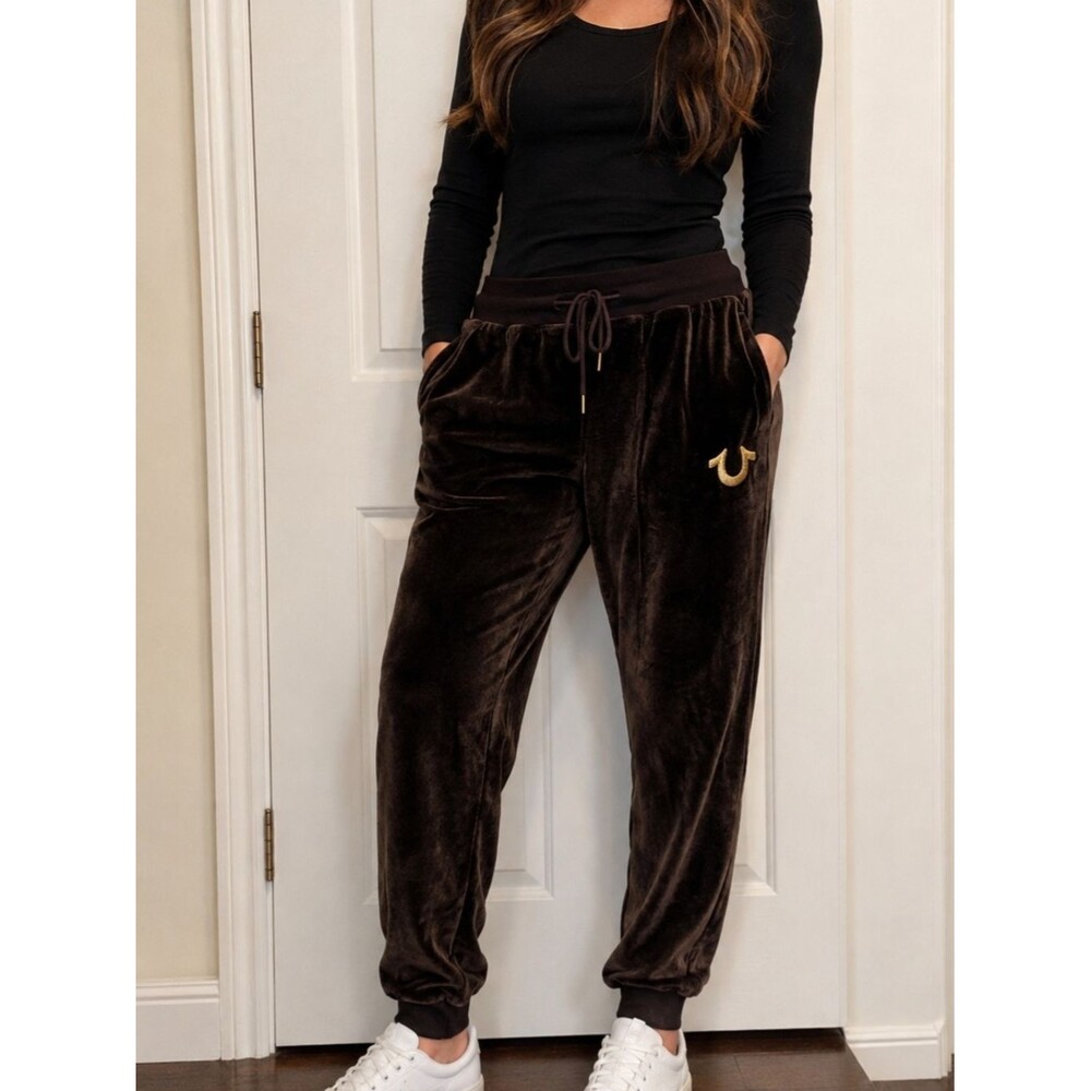 True Religion Women's Brown Velvet Jogger Pants